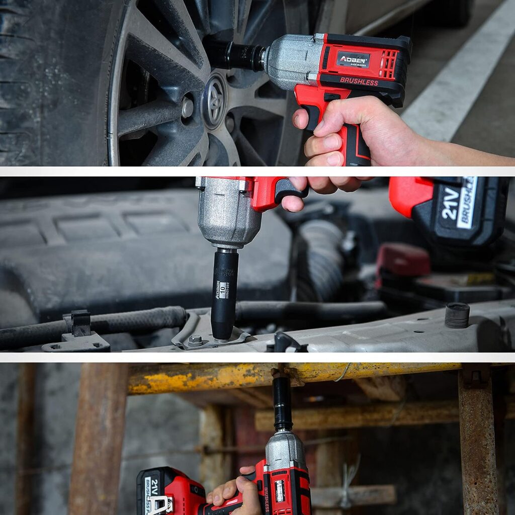 AOBEN 21V Cordless High Torque Impact Wrench 1/2 inch, Powerful Brushless Motor with Max Torque 450 ft-lb (600N.m), 4.0Ah Battery, 6 PCS Sockets (17-22mm), Fast Charger and Tool Box
