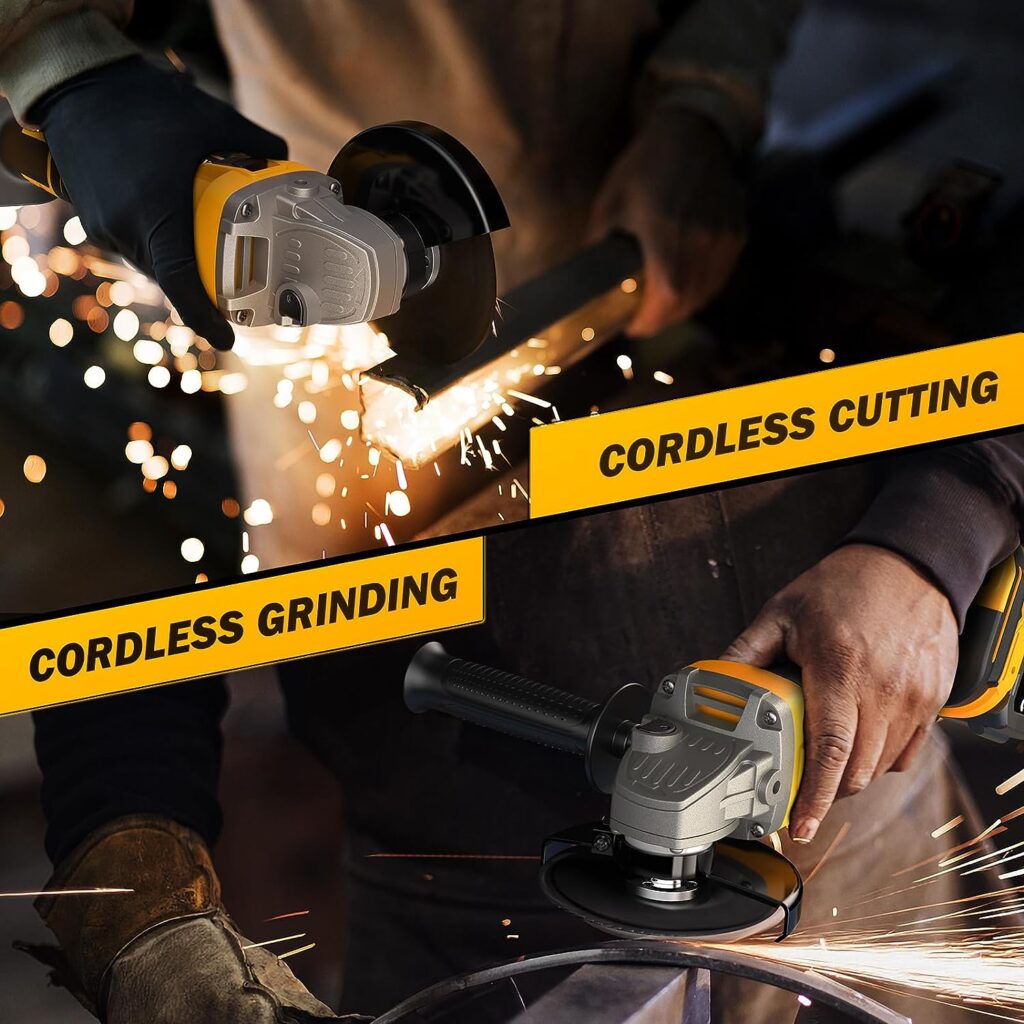 Cordless Angle Grinder 5.0Ah, 9500RPM Battery Angle Grinder Tools, 4-1/2-Inch Portable Electric Cordless Grinder, 21V Power Angle Grinders Brushless Motor, Grinding Wheel, Cutting Wheel, Flap Disc