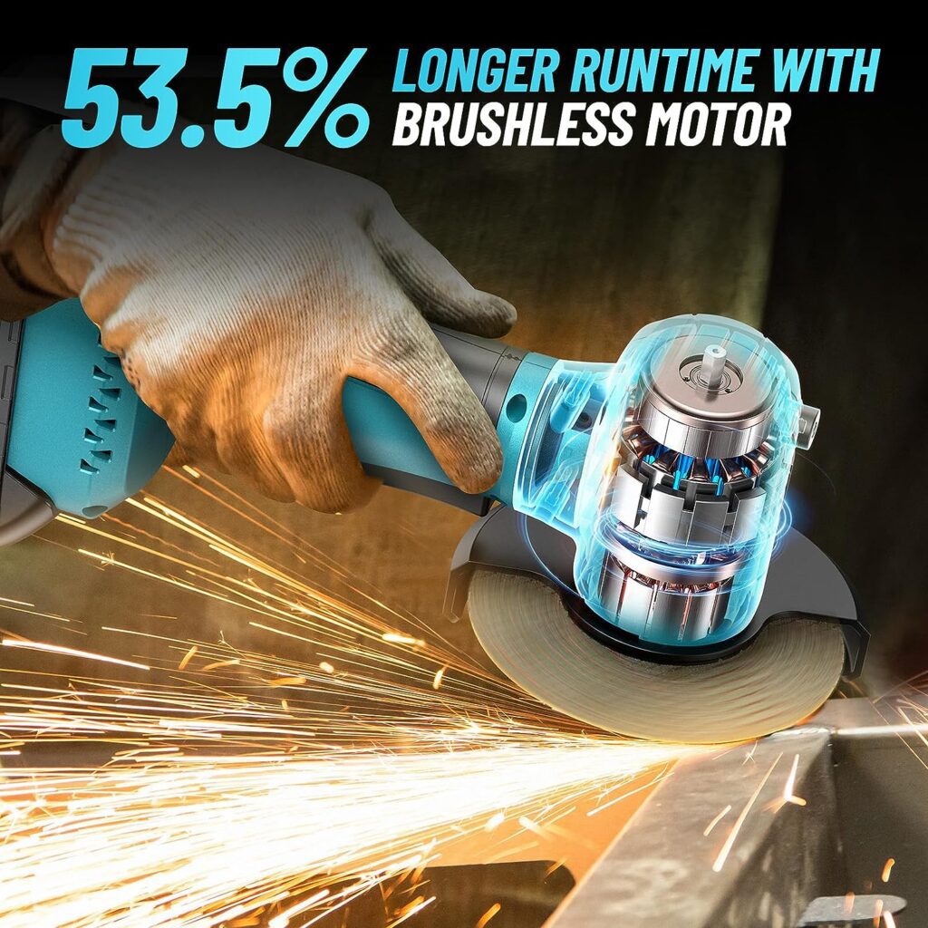 Cordless Grinder[2023 UPGRADE], Seesii 21V Brushless Mini Angle Grinder Tools w/ 2x 4000mAh Batteries  4 Pcs Disc, 19500RPM 180° Rotatable Compact Power Angle Grinders for Metal Cutting,Grinding