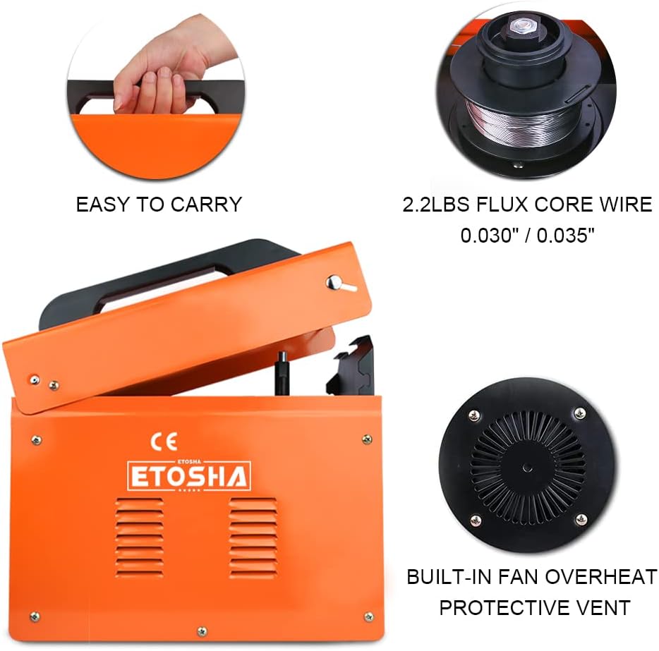 ETOSHA MIG Welder 160A Portable Welding Machine, Flux Core Wire Gasless Automatic Wire Feeding Welders, 110V AC Wire Feed Welder with Welding Gun, Grounding Clamp, Input Power Adapter Cable and Brush