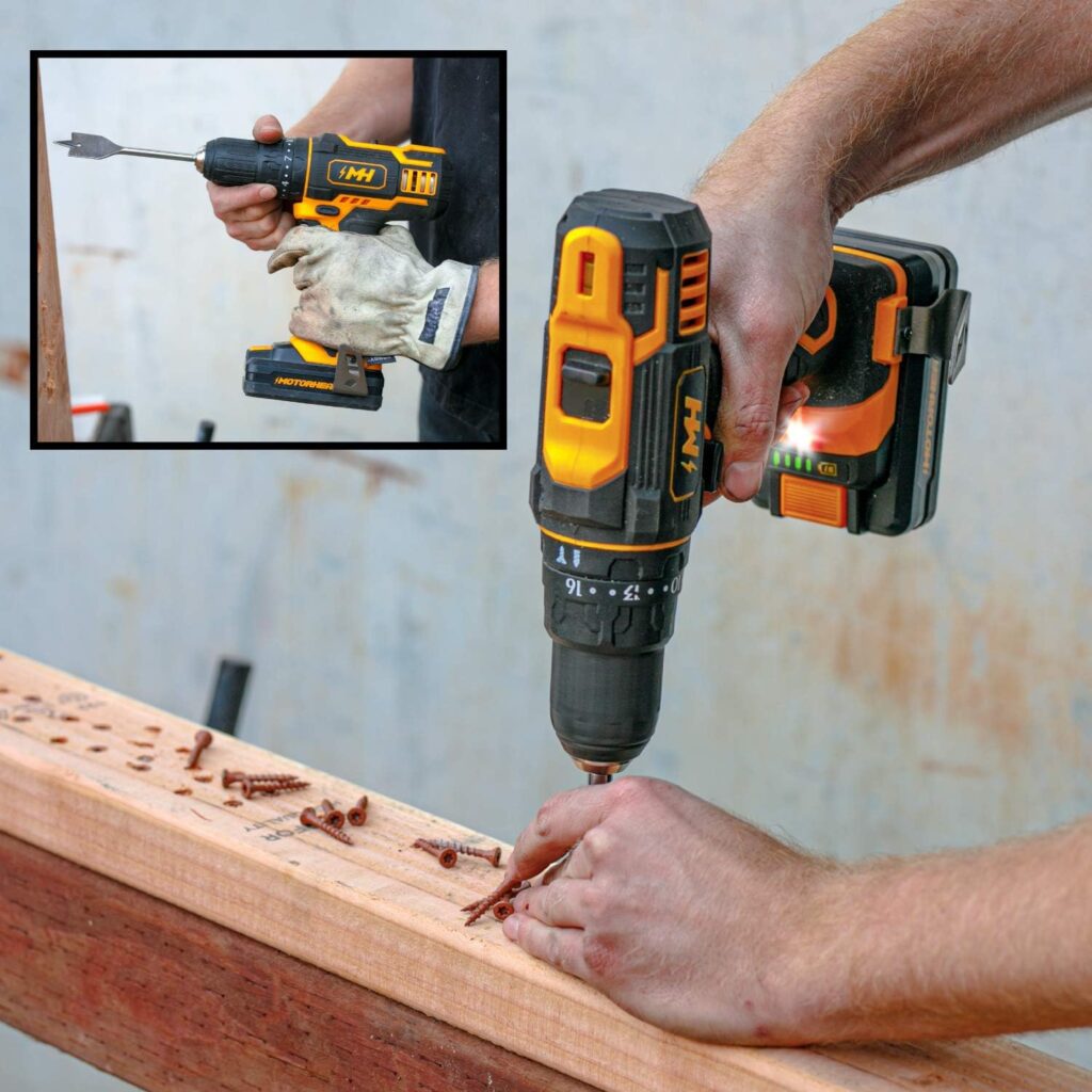 MOTORHEAD 20V ULTRA Cordless Drill Driver, Lithium-Ion, ½” Keyless Chuck, 16+1+1 Clutch, 2-Speed Transmission, Variable Speed Trigger, Built-in LED, 2Ah Battery, Charger, 22 Accessory Bits, USA-Based