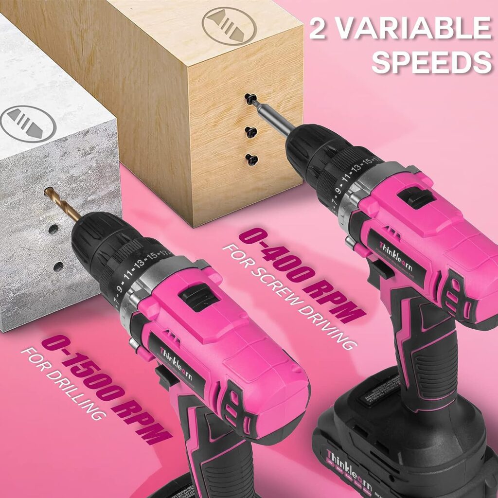 Pink Cordless Drill Set, 20V Lithium-ion Power Drill Set for Women with 67Pcs Drill Driver Bits, 3/8Keyless Chuck, 25+1 Position Electric Drill, 2.0Ah Battery, Fast Charger and Storage Bag Included