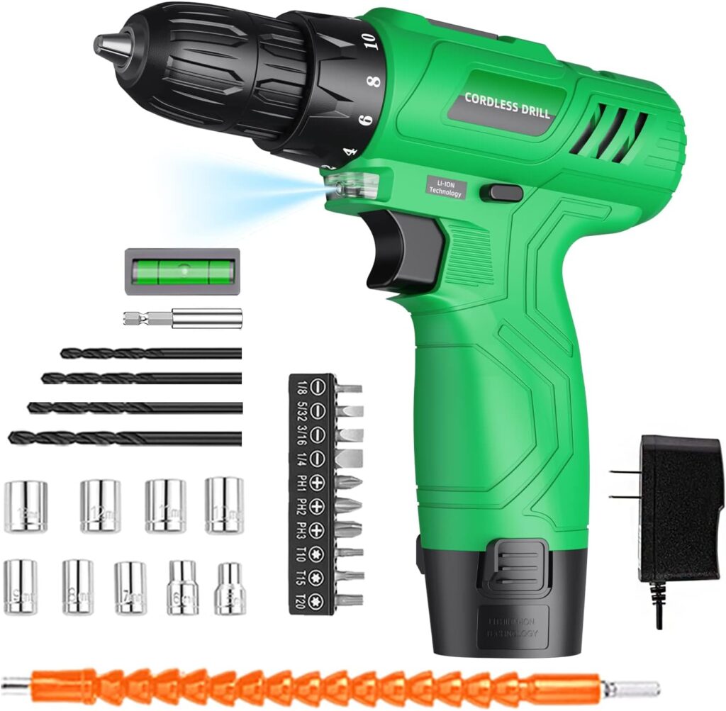Tegatok Power Drill Cordless, 12V Cordless Drill with Battery and Charger, Electric Drill with Variable Speed and 18+1 Torque Setting, 25 Drill Bits for Drilling and Screwing