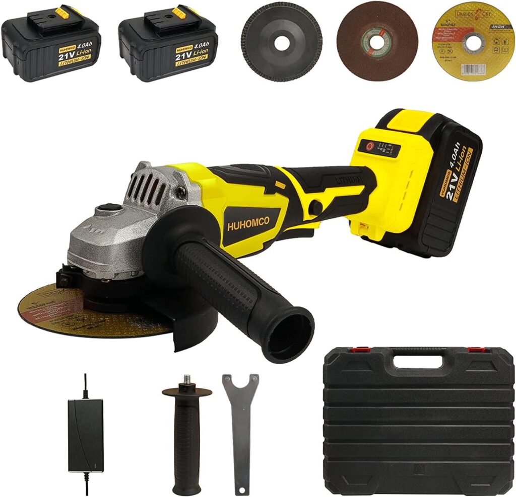 21V Cordless Angle Grinder with 2pcs 4.0Ah Battery, Charger, 125mm, 10000rpm, 3 Cutting Wheels Accessories and Carrying Case, for Cutting and Grinding