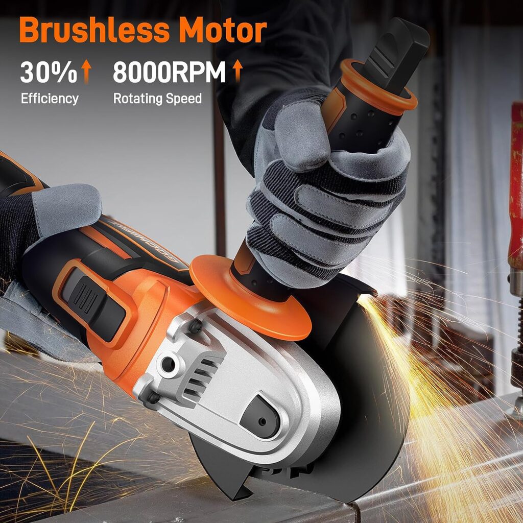 Angle Grinder, GOCHIFIX Cordless Grinders Power Tools 20v 4-1/2 Inch Brushless Grinders Tool with 4.0Ah Battery  Fast Charger, Grinding  Cutting Wheels for Metal, for Workshops, Home Lovers