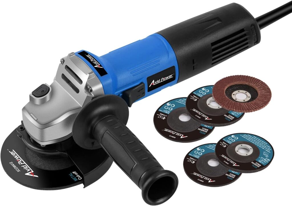 AVID POWER Angle Grinder, 7.5-Amp 4-1/2 inch Electric Grinder Power Tools with Grinding Wheels, Cutting Wheels, Flap Disc and Auxiliary Handle for Cutting, Grinding, Polishing and Rust Removal - Blue