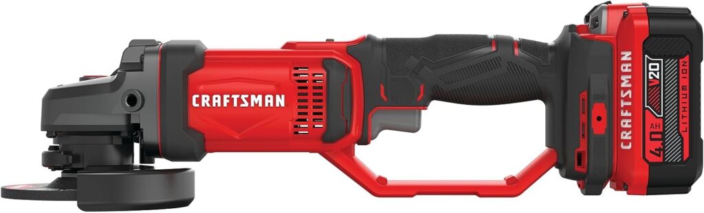 CRAFTSMAN V20 Cordless Angle Grinder Tool Kit, 4-1/2 inch, Battery and Charger Included (CMCG400M1), Grey,black,red
