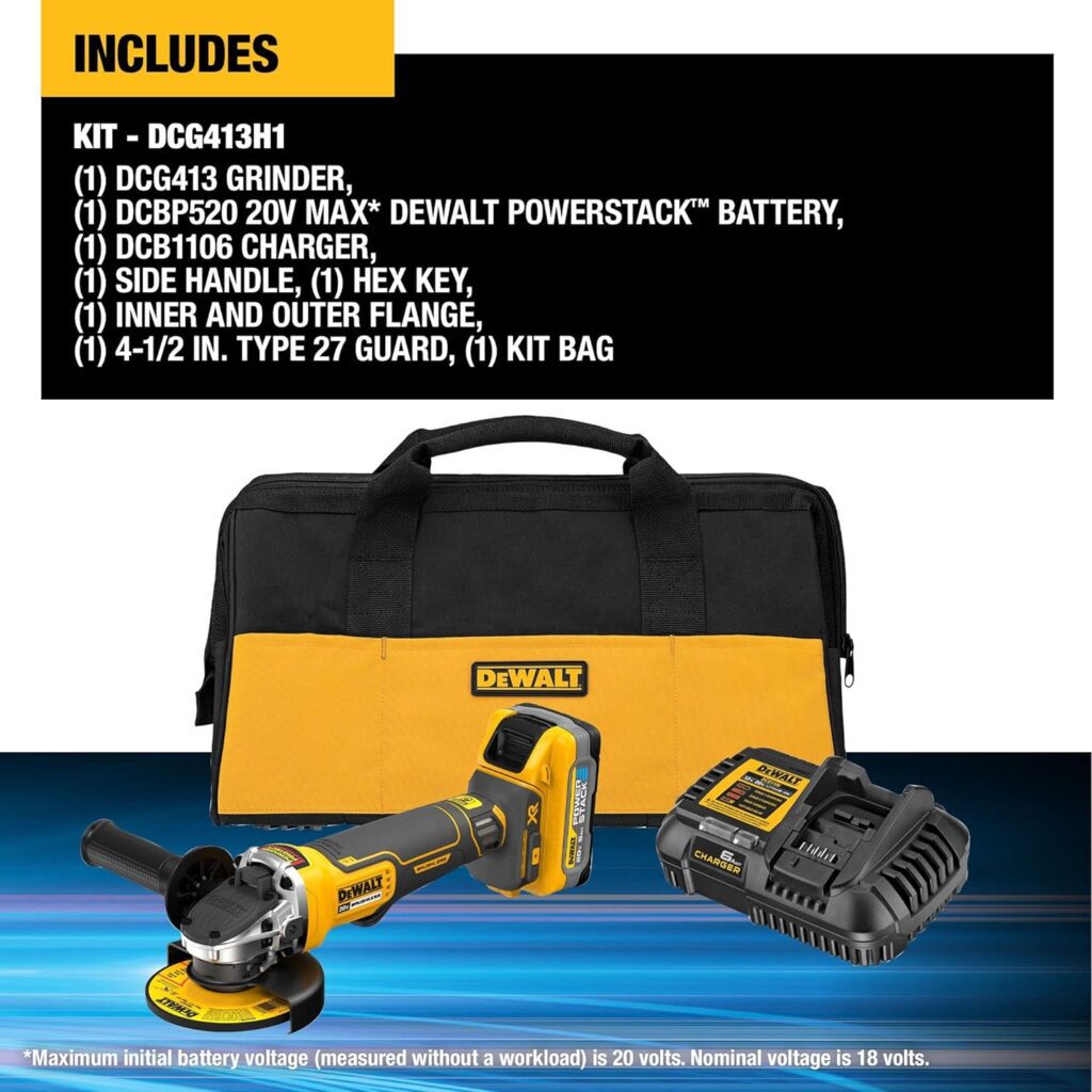 DEWALT 20V MAX Angle Grinder Tool, Cordless, 4-1/2 inch, Battery and Charger Included (DCG413H1), Black