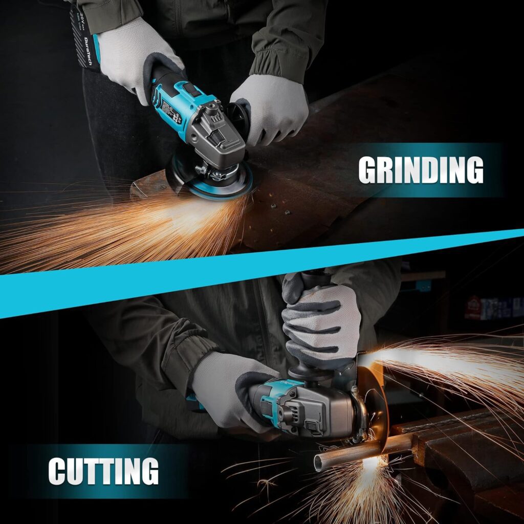 DURATECH 20V Cordless Angle Grinder Kit, Brushless Motor, 4-1/2 Disc, 4.0Ah Li-ion Battery and Fast Charger, Battery Powered Portable Grinder Tools for Cutting and Grinding Metal