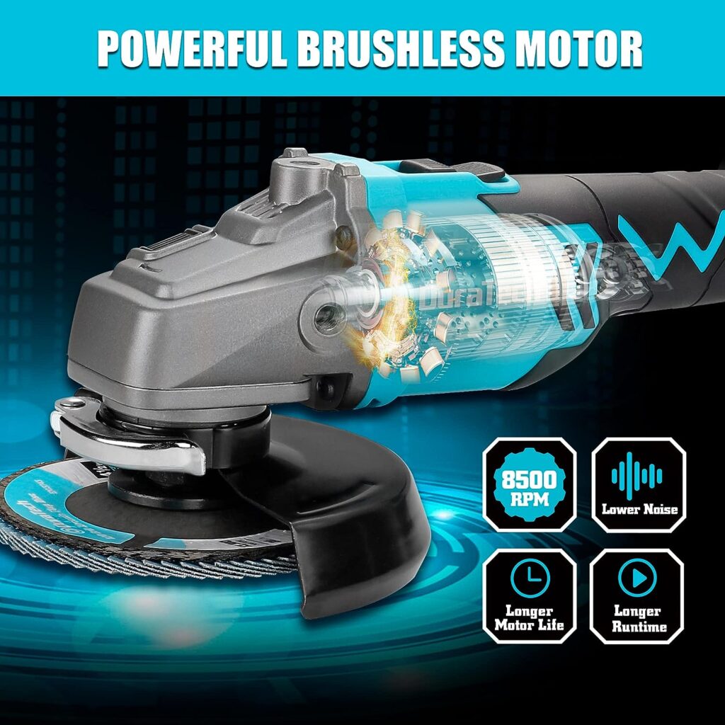 DURATECH 20V Cordless Angle Grinder Kit, Brushless Motor, 4-1/2 Disc, 4.0Ah Li-ion Battery and Fast Charger, Battery Powered Portable Grinder Tools for Cutting and Grinding Metal
