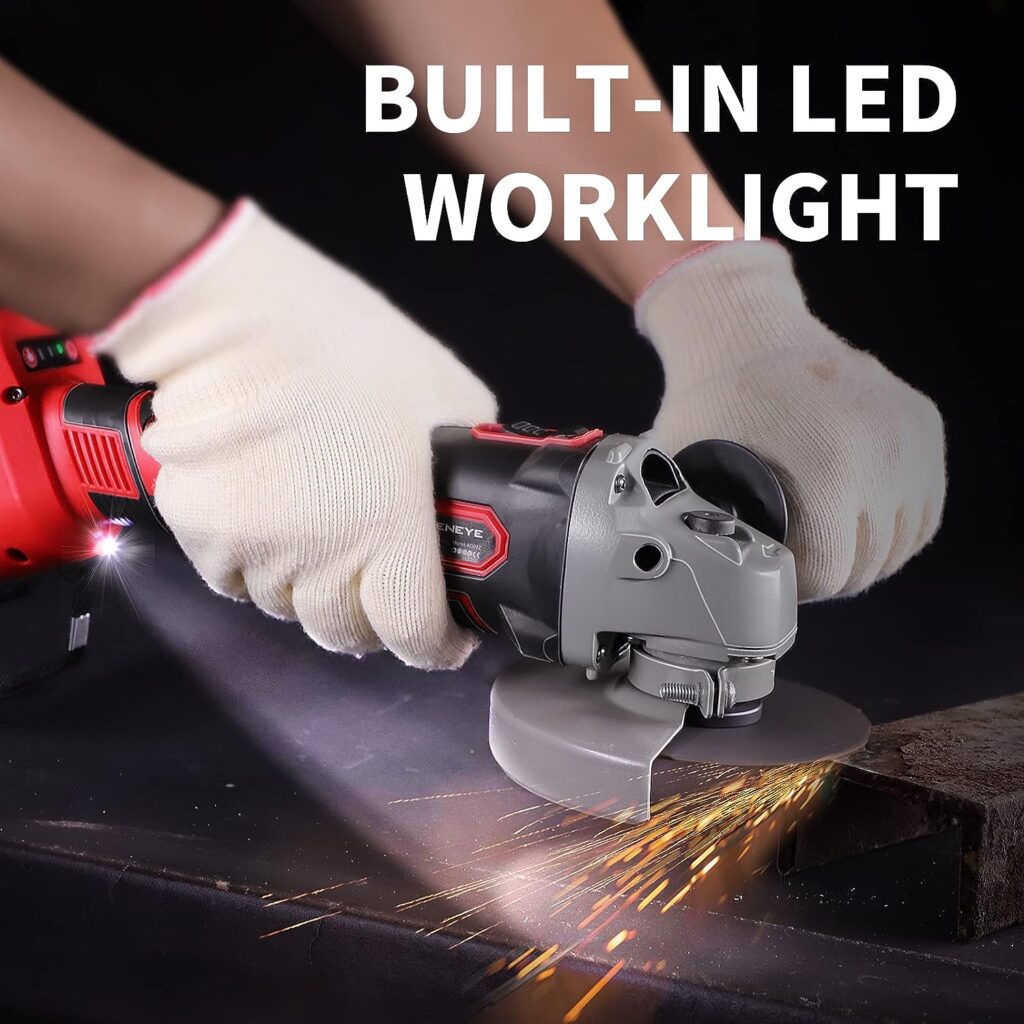 MOKENEYE Angle Grinder, 20V Power Grinder Tool Cordless, 4-1/2’’/ 5’’ Cut-Off/Brushless Electric Grinder, Max 10000 RPM, 4.0A Battery  Fast Charger, Metal/Wood Grinding and Cutting