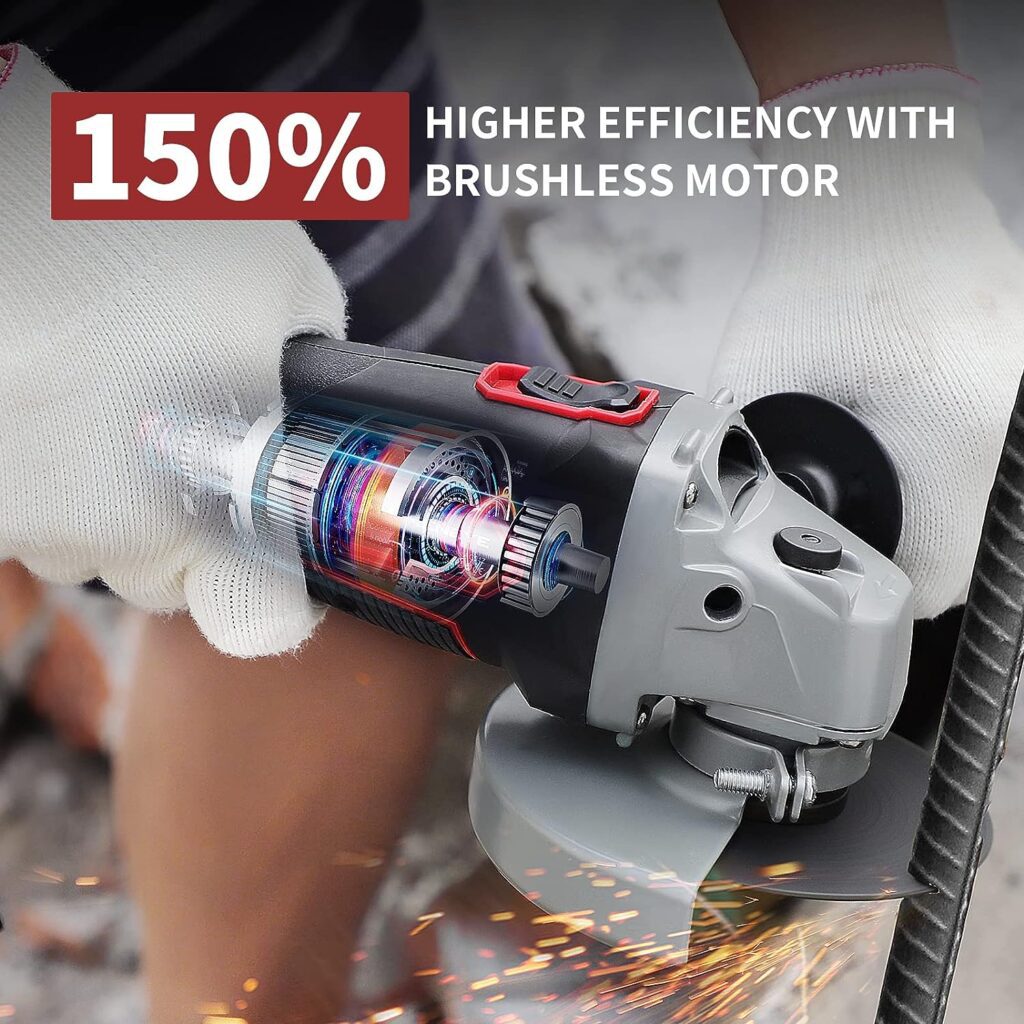 MOKENEYE Angle Grinder, 20V Power Grinder Tool Cordless, 4-1/2’’/ 5’’ Cut-Off/Brushless Electric Grinder, Max 10000 RPM, 4.0A Battery  Fast Charger, Metal/Wood Grinding and Cutting