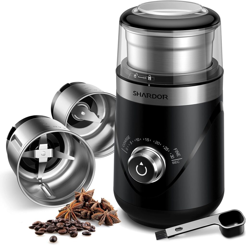 SHARDOR Adjustable Coffee Grinder Electric, Grain mills, Herb, Nut, Spice,Coffee Bean Espresso Grinder with 2 Removable Stainless Steel Bowl, Black