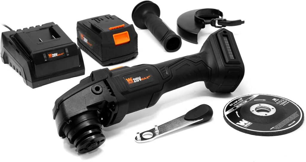 WEN Cordless Angle Grinder, Brushless with 20V Max 4.0 Ah Lithium-Ion Battery and Charger (20944), Black